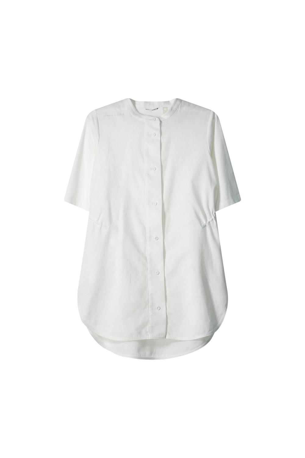 Camicia Lunga Surabaya Con Collo Alla Coreana In Misto Lino Bianco