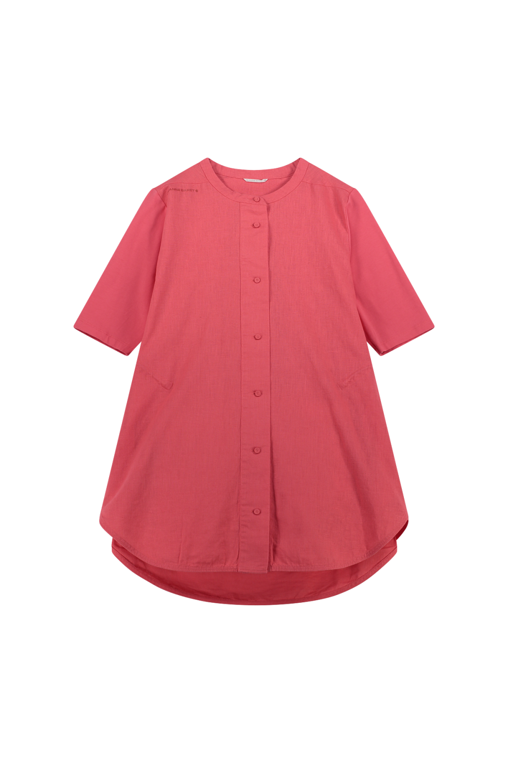Camicia Lunga Surabaya Con Collo Alla Coreana In Misto Lino Rose Rouge